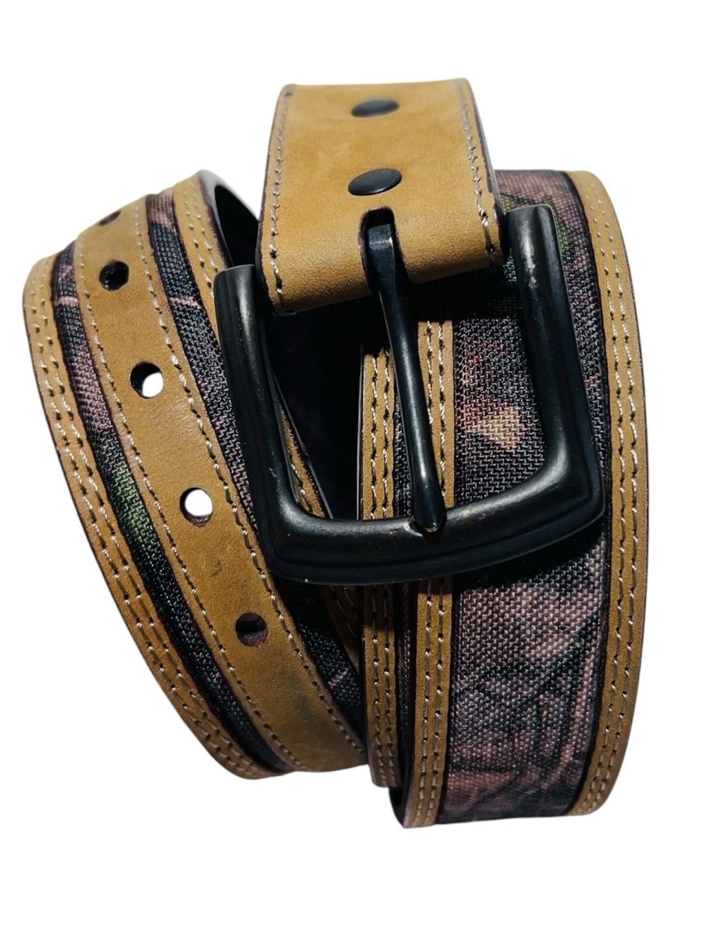 Men's Brown Leather-Trim Camouflage Belt hunter outdoor belt